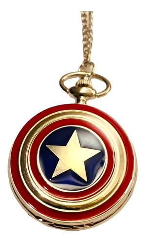 Reloj Bolsillo Metal Quartz Escudo Capitan America Modelo B