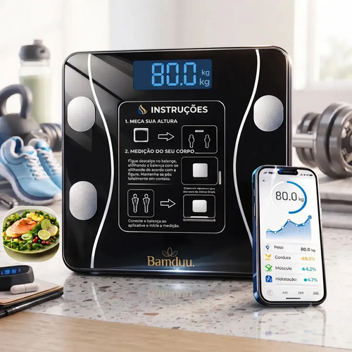 Balaca Digital Biompedância Bamduu Bluetooth 180kg App Gratuito Ios e Android