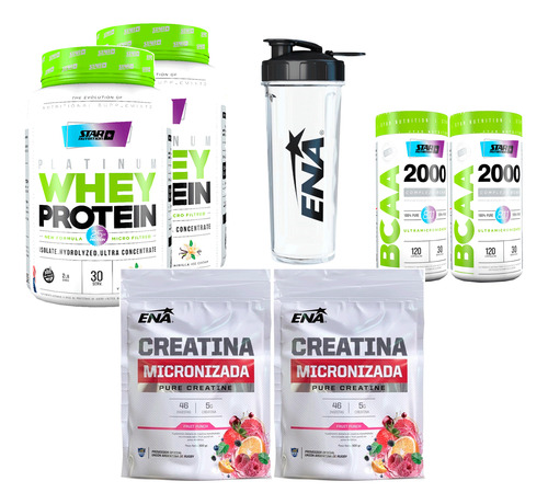 Kit 2 Proteina Vainilla + 2 Creatinas + 2 Bcaa 2000 + Shaker