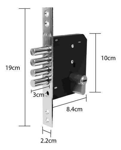 Imagen 3 de 5 de Chapa 4 Bulones Llave Puntos 60mm Alta Seguridad Mariposa
