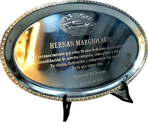 Bandeja Oval Conmemorativa Premio Grabado Incluido 20x30 Cm