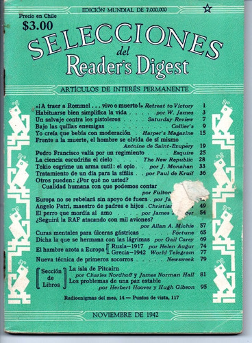 Revista Selecciones Del Reader´s Digest Nº24 Noviembre 1942