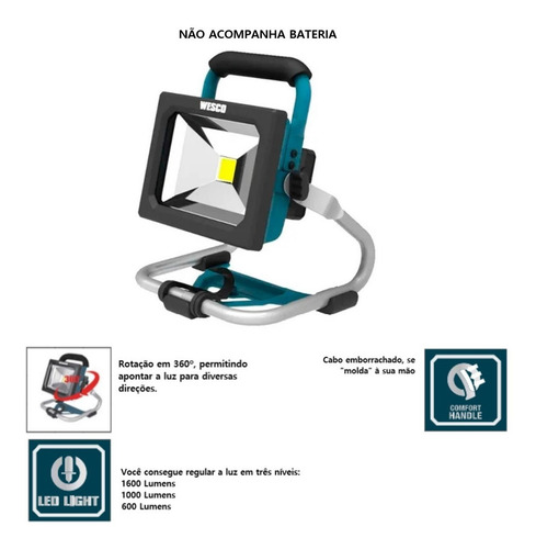 Refletor Led 100w Luminaria Sem Fio 18v Camping Elétrico