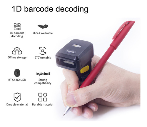 Lector Códigos Barras 1d Portátil Anillo Mano Bt+2.4g Inalám
