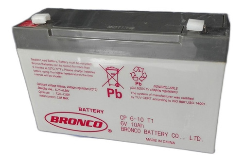 Imagen 1 de 5 de Bateria Bronco 6 V 10 Ah Juguetes Y Luz De Emergencia Envío