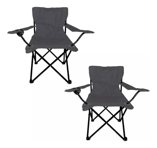 Kit 2 Sillas Plegables Camping Jardín Playa Alberca Pesca Color Gris