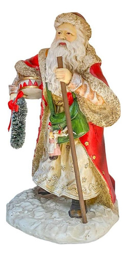 Papai Noel Em Resina Com Guirlanda Vm / Vd 25cm