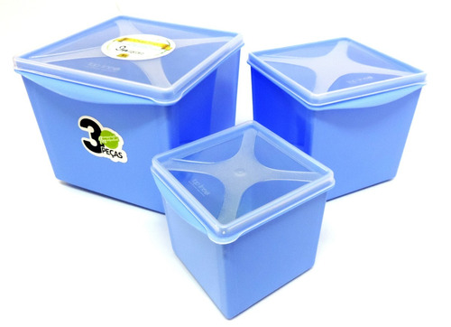 Organizador Cozinha Pote Multiuso Quadrado 3pçs Azul Topline
