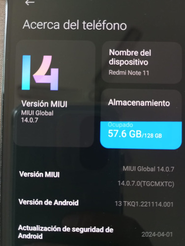 Celular Smartphone Xiaomi Redmi Note 11 4gb Ram Y 128 Gb Interna (Usado)