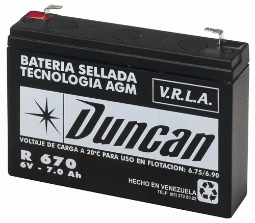 Batería Duncan R-670 6v 7ah , Para Lámpara De Emergencia