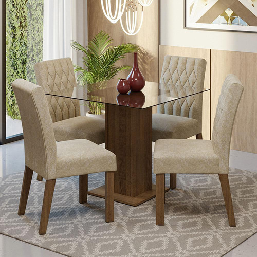 Madesa Comedor Mesa Cristal 4 Sillas Noemí Rústic/imperial