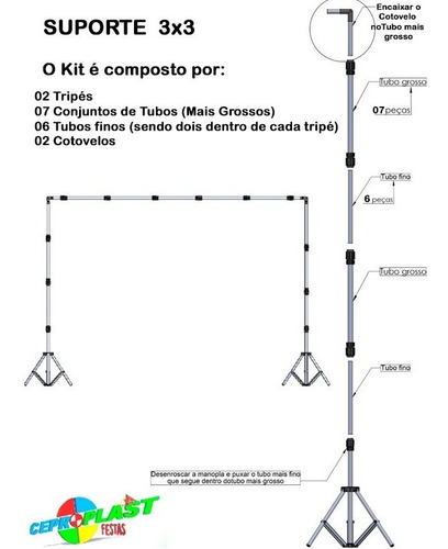 Imagem 4 de 4 de 1 Tecido 3x3 Branco + Suporte 3x3 + Presilhas + Bolsa