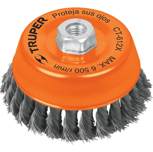 Carda Copa Alambre Trenzado Grueso 5' Esmeril, Truper 11542 Color Naranja