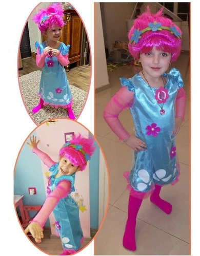 Imagem 3 de 7 de Fantasia De Festa Infantil Trolls Poppy Vestido Com Peruca