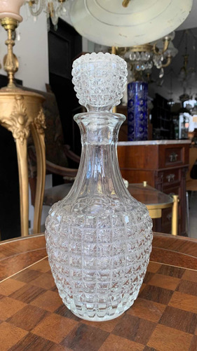 Antiguo Botellón Para Whisky O Licor De Vidrio Con Medida