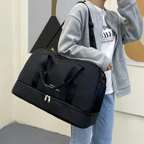 Bolsa Grande Unissex Resistente A Pequena Chuva Cor Preto Liso