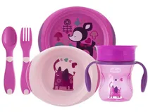 Comprar Set Alimentacion Chicco Platos Vaso Entrenador Cubiertos 12m