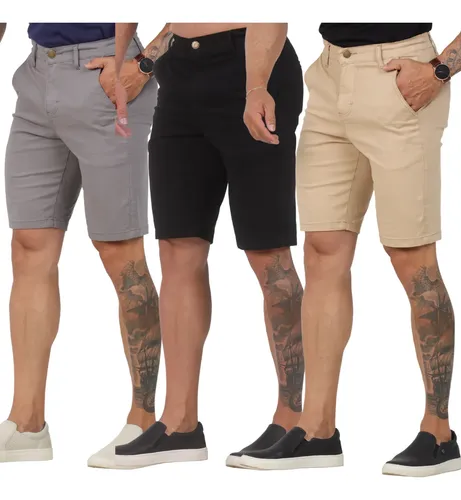 Kit 3 Bermuda Masculina Lycra Sport Fino Elegante Luxo Sarja