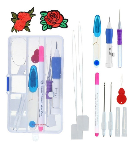 Kit Completo Agulha Mágica Caneta Para Bordar Ponto Russo