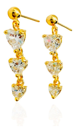 Aretes Corazones Oro Lam + Estuche