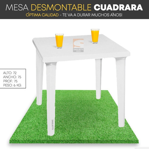 Mesa Plastico Cuadrada 75x75 Patas Desmontables Colombraro