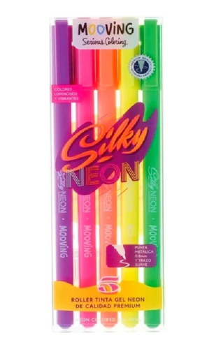 Roller Tinta Gel Neon Silky X 5 Mooving Calidad Premiun