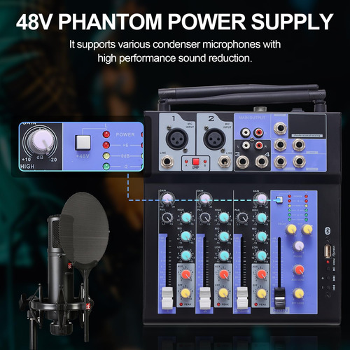 Mezclador De Audio Profesional De Siking Con Micrófono Dual,