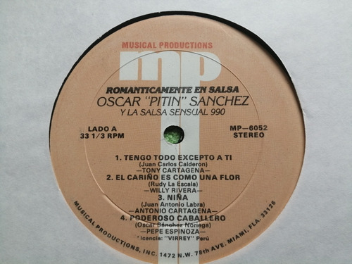 Eam Lp Vinilo Oscar Pitin Sanchez Y Sensual 990 Salsa Romant (Usado)