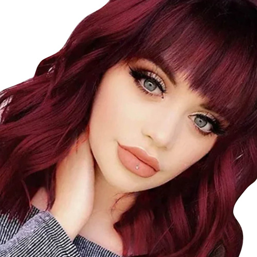T Peluca Curly Bob Bang, Corta, Ondulada, De Color Rojo