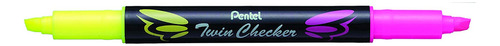 Pentel Twin Checker Dual-tip Highlighter, Chisel Tip, Yellow