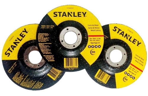 3 Discos 4 1/2 De Corte Metal Stanley Sta0410 Para Amoladora