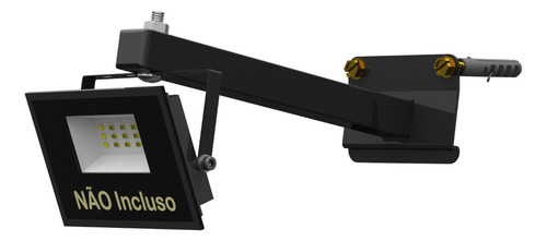 Suporte Refletor Led Braço Haste 20cm Inclinado Parede Preto