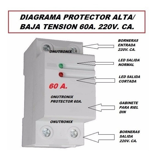 Imagen 3 de 9 de Protector Alta Baja Tension Automatico 220v Ca. 60a Riel Din