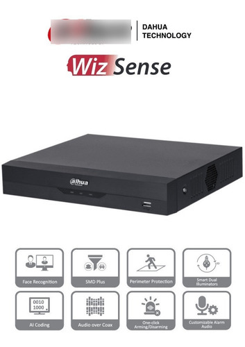 Dahua Dvr 4 Canales Xvr5104hs-i3 Resolución De 5mp Soporta 4 Canales + 2 Ip O Hasta 6 Canales Ip Lite H.265 + Wizsense Reconocimiento Facial Protección Perimetral Sdm Plus 1 Puerto Sata Color Negro