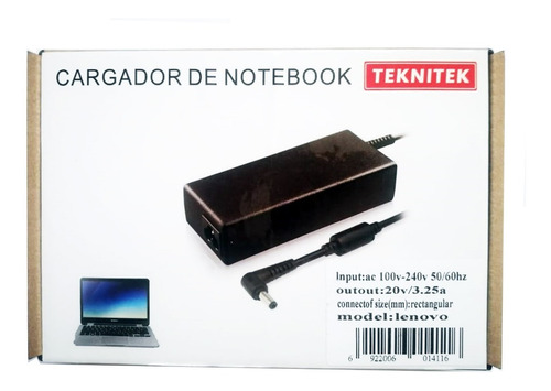 Cargador Teknitek Lenovo 014116 20v 3.25a 65w Pin Rect.