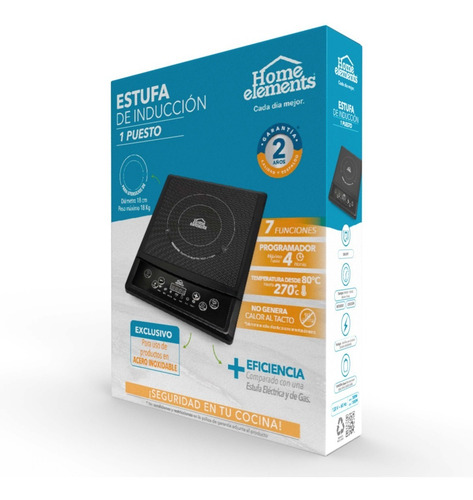 Imagen 4 de 5 de Estufa Inducción Eléctrica Digital Portátil 1 Puesto Home El