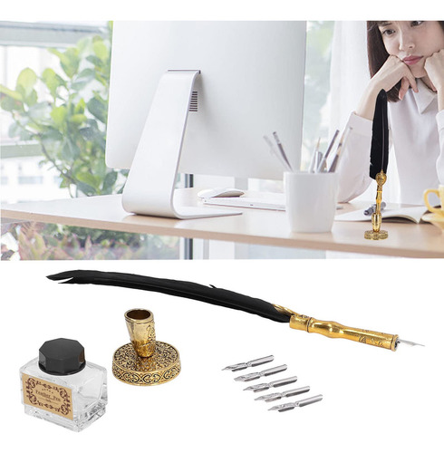 Kit De Pluma De Ave Acero Inoxidable Para Escribir Y Dibujar