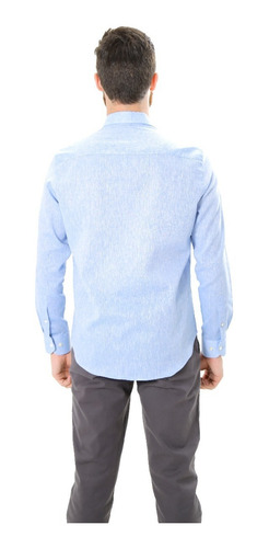 Imagem 4 de 5 de Camisa Social Linho Azul