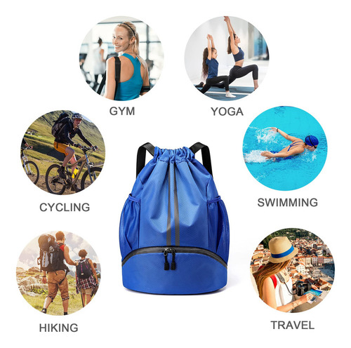 Mochila Esportiva Com Cordão, Bolsos De Malha E