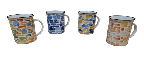 Set X 4 Taza Ceramica Diseño Ladrillos Mug 350 Ml Oferta