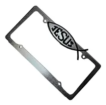 Comprar Porta Placa Metal Cromado Con Logo Jesus Set De 2 Piezas