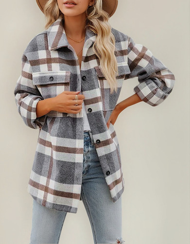 Camisas De Franela For Mujer, Con Botones, A Cuadros