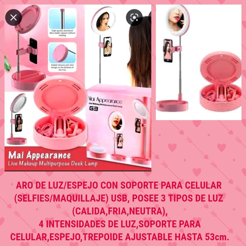 Aro/espejo Luz Led Con Soporte Celular Selfie Maquillaje Usb