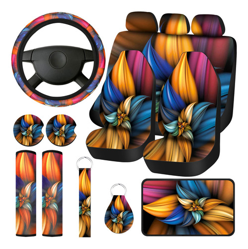 Moukeren 15 Piezas Retro Flower Car Seat Covers Full Set For