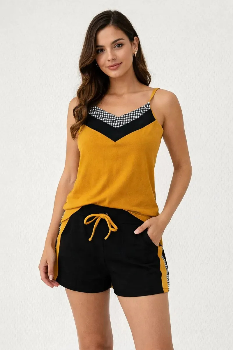 Conjunto Regata Com Short Xadrez Feminino