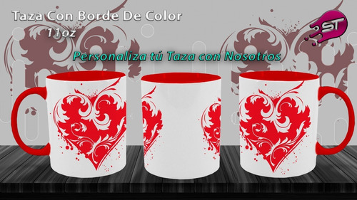 Imagen 1 de 1 de Taza Borde De Color Rojo Amor Y Amistad Feb-001
