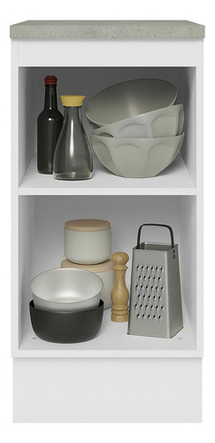 Gabinete Bajo Cocina Madesa Lux 40cm Con Encimera Color Blanco/Gris