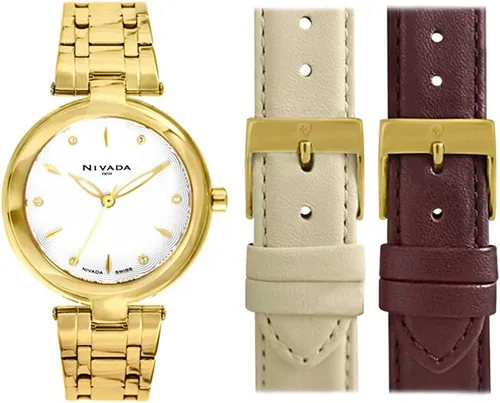 Reloj Nivada Colorama Para Dama Dorado Car tula Blanca n