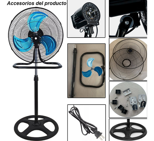 2 Pcs Ventilador Metálico 3 En 1 De Pie,85w,127v,Ventilador De Pedestal Estructura Azul Aspas,Diámetro 50cm 60hz Frecuencia Material de las aspas Metal,Pared 18in,3 Velocidades