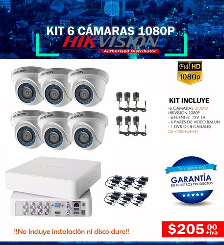 Kit 6 Cámaras Para Interior Y Exterior Hd 1080p Hikvision